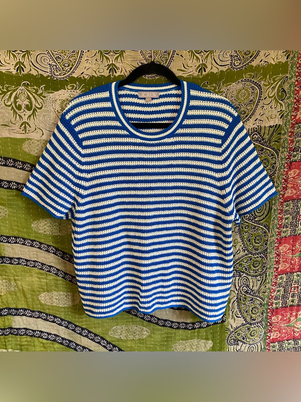J. Crew Blue/ White Classic Short Sleeved Sweater Tee Large Coastal Grandma